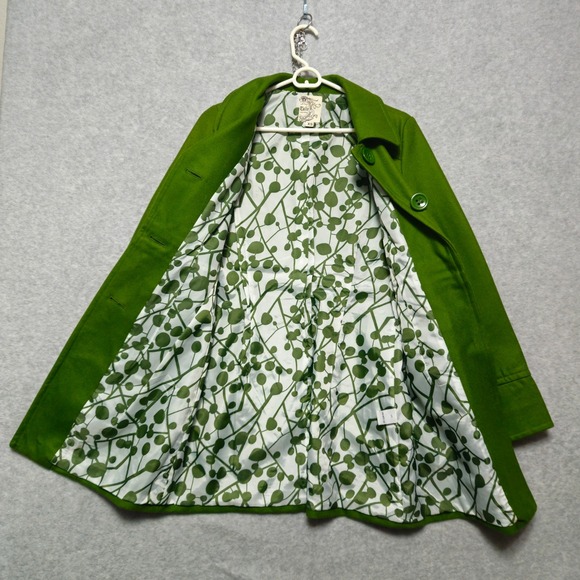 Tulle Anthropologie Wool Blend Coat Womens Size XS Button Up Green Retro Winter - Picture 3 of 9